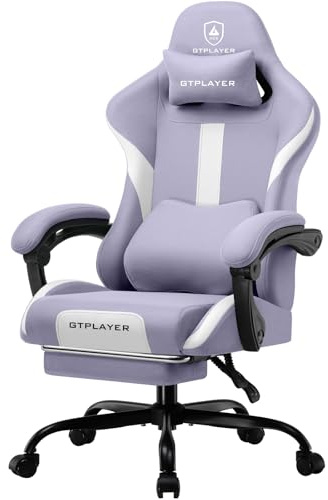 GTPLAYER Gaming Stuhl Bürostuhl Ergonomisch Gaming Sessel mit Kopfstütze und Cloud-Lendenkissen, Gepolstert Gaming Chair mit Fußstütze, Drehsessel,150kg Kapazität, Lila