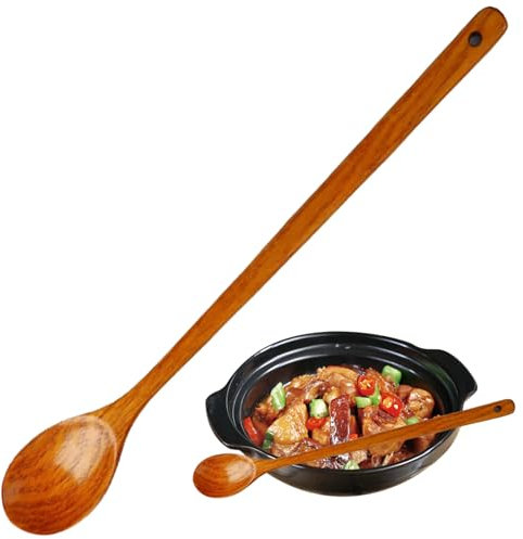 AZIDWERYQ Long Wooden Spoon, 20 Inch Heat-Resistant Long Wooden Soup Spoon with Smooth Anti-Scalding Handle, Kitchen Utensils with Hanging Hole for Stirring