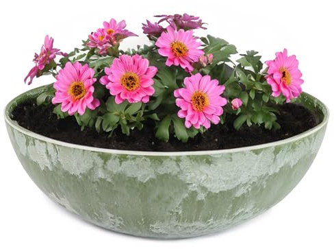 matches21 HOME & HOBBY Vaso per piante da esterno in verde oliva marmorizzato, 20 x 7,5 cm, resistente alle intemperie