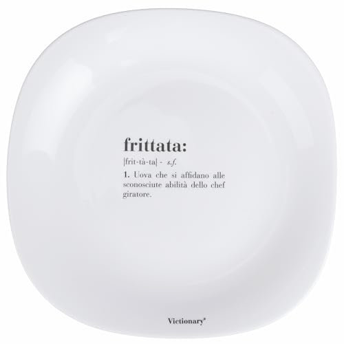 Lot de 6 assiettes plates carrées 28 x 28 cm en verre opale, Victionary Omelette