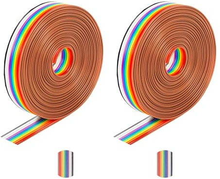 HAXIHA 2 Rollen Flachband kabel,1,27 mm Rainbow Color Flachkabel 10 Pin,Jumper Kabel Breadboard,IDC Regenbogen Draht,für 2,54 mm Steckverbinder (5 Meter)