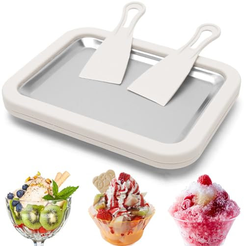 Eisplatte Eis Rolls zum Eis Machen DIY, Ice Rolls Maschine mit 2 Spateln, Ice Cream Maker, Ice Rolls Platte, Zur Herstellung von Joghurteis, Eiscreme 22.5×17.5 CM Weiß