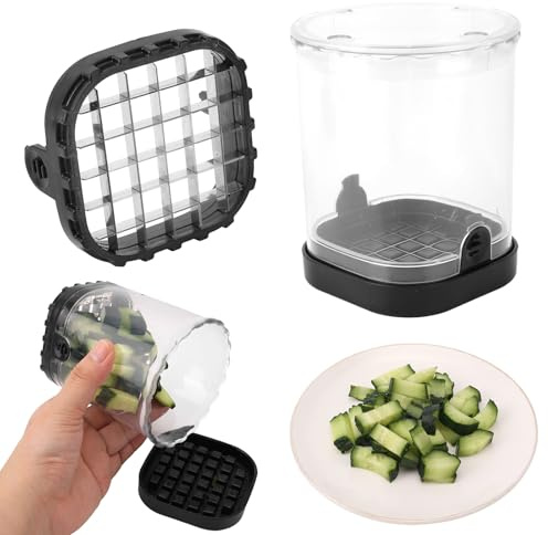 lasuroa Fruit Slicer Cup, Vegetable Chopper Fruit Dicer with Container Detachable Square Blade Vegetable Cutter Dicer Kitchen Gadgets for Strawberry Grape Banana Cucumber