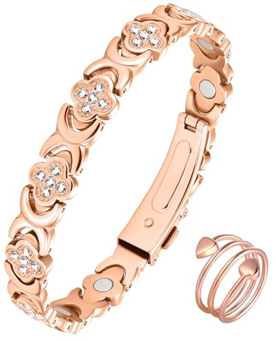 Jeracol 99 % Kupfer-Armband für Damen, magnetisches Armband für Frauen mit Glücksklee-Design, verstellbare Länge, mit Größenwerkzeug in Geschenkbox, classic, Kupfer