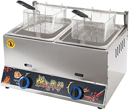 HPTHLY Friteuse À Gaz Professionnelle en Bouteille De 20 litres Plan De Travail Léger en Acier Inoxydable Allumage Électronique Antidérapant Économie D'Énergie,Double Fryer