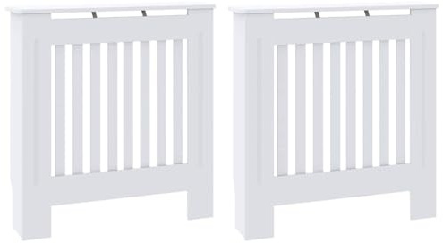vidaXL Radiator Cover 2 pcs White 78x19x81.5cm Engineered Wood, Stylish, Modern Radiator Cover, Rectangular Engineered Wood, Glossy Finish, Functional Decor, Contemporary Home Accessory