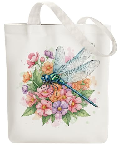ANATTASOUL Bolsa de Tela Impresa Flor, Tote Bag Tela Mujer,Shopper Algodón 38 * 40cm, Beige Bolsa de Transporte para Mujer, Saco Tote Bag de Lona Regalo con Cierre de Cremallera