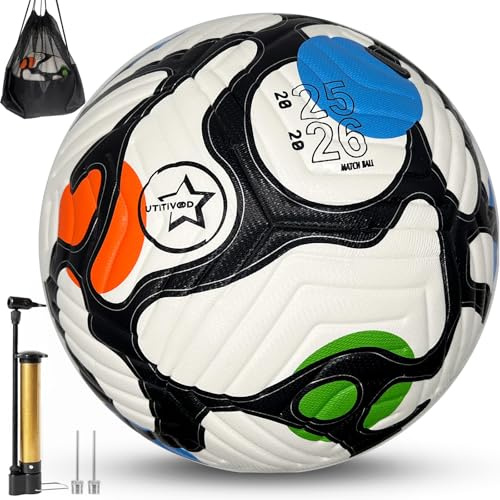 UTiTiVOOD Soccer Ball Size 5 with Pump, Waterproof PU, Thermal Bonded