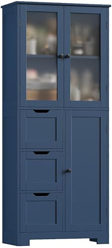 HOCSOK Badezimmerschrank, Badschrank Hochschrank mit 3 Schubladen, Dunkelblau