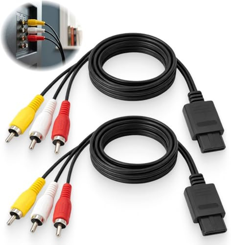 JXRSKJ 2Pcs Câble AV Audio Vidéo RCA 1,8 m, Compatible avec NGC/N64, Câble Composite Stéréo Connexion TV pour Projecteur et Console de Jeu Rétro, Câble de Remplacement Audio Vidéo