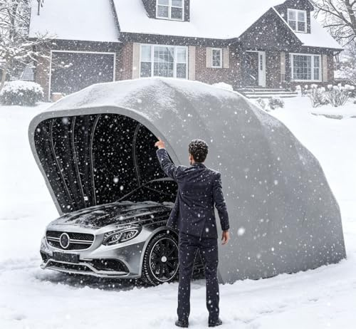 cendbirut Cochera de Acero Inoxidable, Garaje Plegable para Coches, toldo retráctil para Coches, Garaje portátil Resistente a la Intemperie para Coches y SUV, 18 * 8.2 * 7.5 pies