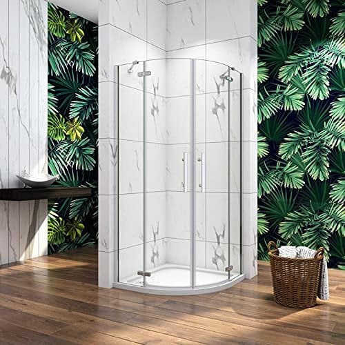 Cabina de ducha semicircular mamparas de baño 6mm cristal templado 80x80cm con plato de ducha, Curva Italiana