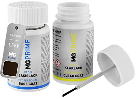 MG PRIME Autolack Lackstift Set für Skoda LF8V / 0J Magnetic Braun Metallic Basislack Klarlack je 50ml