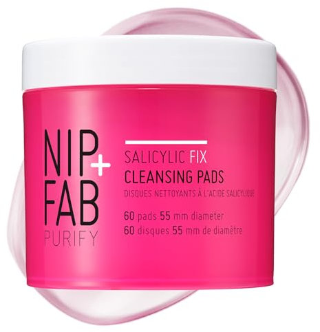 Nip + Fab Saliyclic Fix Night Pads for Face with Hyaluronic Acid, Exfoliating Facial Pad BHA Exfoliant for Skin Hydration Acne Breakouts and Blemishes, 60 Pads, 80 ml
