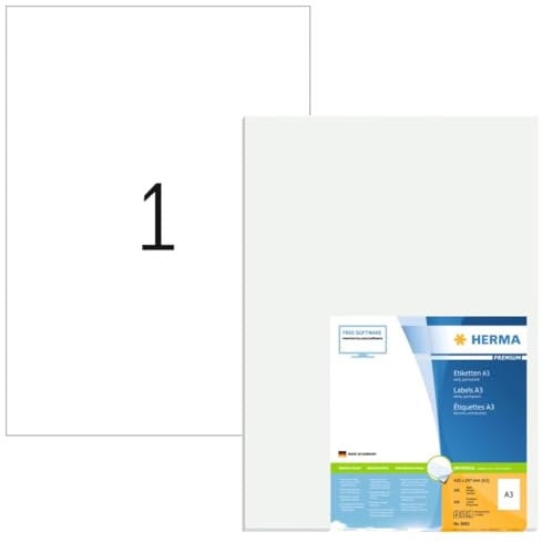 HERMA Etikett Super Print, Inkjet/Laser/Kopierer, auf A3-Bogen, selbstklebend, Papier, 297 x 420 mm, weiß (100 Stück), Sie erhalten 1 Packung á 100 Stück