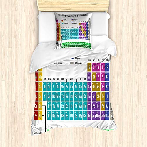 ABAKUHAUS Periodensystem Bettbezug Set, Moderne Vibrant, Milbensicher Allergiker geeignet mit Kissenbezügen, 135 cm x 200 cm - 80 x 80 cm, Mehrfarbig