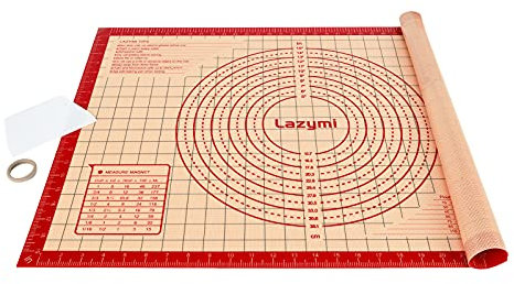 Lazymi Dick Backunterlage Silikon Groß 71 x 51 cm, Antihaft Backmatte rutschfeste Teigmatte Ausrollmatte Arbeitsmatte mit Messung Silikonmatte Backen für Fondant Pizza Brot Matte, BPA Frei (Rot)