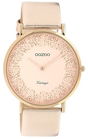 Oozoo Flache Vintage Damenuhr mit Lederband und glänzenden Elementen im Ziffernblatt 40 mm, C20127 Rosa/Rosa, Armband, C20127 – Rosa/Rosa, Riemen