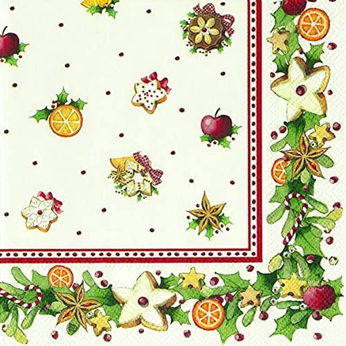 20 Servietten Bordüre mit Leckereien | Advent | Winter | Weihnachten | Tischdeko 33x33cm