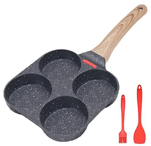 Bobikuke Egg Pan Non Stick, 4 Hole Egg Frying Pan Egg Burger Pan Multi Pancake Pan Aluminum Fried Egg Pan for Breakfast (Black)