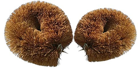 Pack of 2 Tawashi Brushes for Cleaning Fruits & Vegetables & Other Natural Coconut Fiber Scrubber, Household use with Wire Hanging Loop, Vegetable Scrub and Coconut Coir Brush, Brown