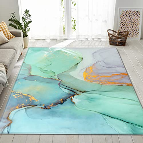 Wohnzimmer Großer Teppich Nordischer Geometrischer Marmor Farbverlauf Blau Gold Lila Grau Moderne Abstrakte Marble Bodenmatte Abdeckung für Schlafzimmer Nachttisch Rutschfest (Bunt 4,160x200 cm)