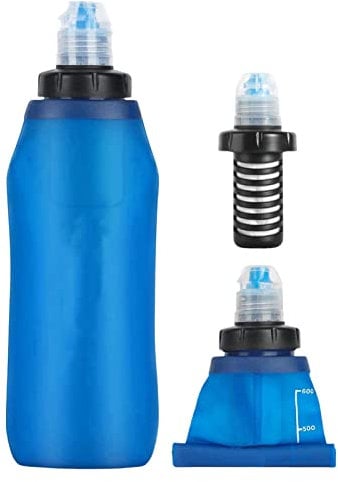 Facynde Botella de agua con filtro, botella de filtro de viaje, purificador de agua rápido para viajes, senderismo, supervivencia, camping, mochila de emergencia al aire libre