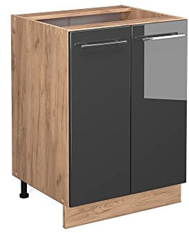 Vicco Küchenunterschrank Fame-Line, Anthrazit Hochglanz/Goldkraft Eiche, 60 cm ohne Arbeitsplatte
