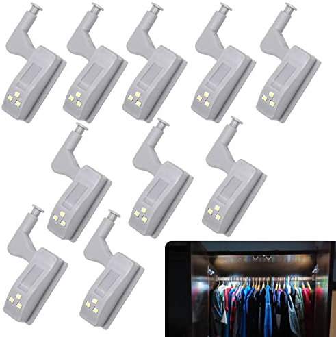 10Pcs Hinge LED Sensor Light/Cool White for Light-Kitchen Cabinet Cupboard Closet Night Lights Living Room/Bedroom/Wardrobe Night Lights (Not Include Battery)