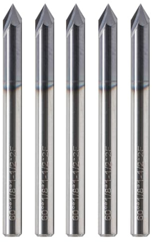 BestParts 5pcs High Performance Solid Carbide End Mill, Chamfer Mill - Single End - AlTiN Coated, 2 Flute, 60° Chamfer Angle, 1/8 Cutting Diameter, 1/8 Shank Diameter, 1-1/2 Overall Length