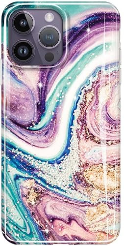 luolnh Gold Glitter Sparkle Case Compatible with iPhone 14 Pro Case Marble Design Shockproof Slim Soft Silicone TPU Bumper Cover Phone Case for iPhone 14 Pro 6.1 Inch 2022(Galactic Violet)