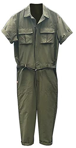 QWUVEDS Retro-Arbeitsoverall für Herren, lockerer Kurzarm-Overall Fitness Outfit Herren Set Freizeitanzug Anzug für Sommer