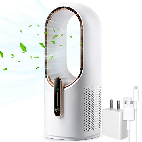 KONSIDEN Ventilador de escritorio sin aspas, ventilador de oficina de 11.8 pulgadas, pequeño, silencioso, ajuste de 3 velocidades, control táctil, fácil de limpiar, ventiladores de escritorio pequeños