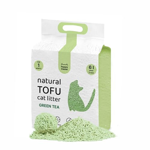 Happy Meow Litière de Tofu pour Chats (6L/2,5 kg) Naturel et biodégradable - Agglomérant instantané, Faible en poussière, contrôle des odeurs, Ultra Absorbant, jetable dans Les Toilettes - Thé Vert