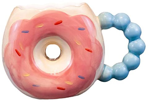 Duiaynke Nette Donuts geformte Tasse aushöhlen DIY verdickte Griff Design Kaffeetasse Cartoon Keramik Becher (blau)