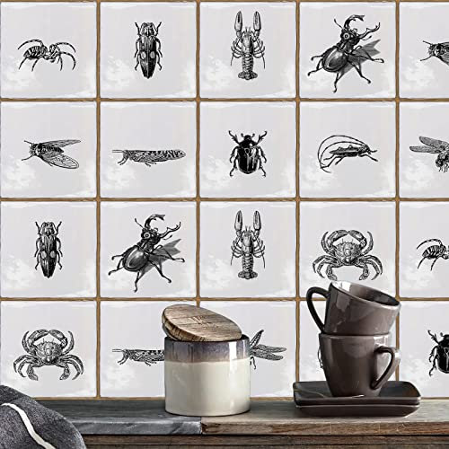 Fliesenaufkleber Tierkrabbenspindel Küchenrückwand Selbstklebend PVC Klebefliesen Hitzebeständig Mosaikfliesen Wasserdicht Fliesenaufkleber Bad Ölfest Spritzschutz Fliesenfolie 15x15cm/30 Pcs
