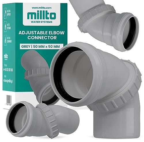 Millto™ Abwasser Verdrehung Bogen 50 mm Bodenrohr Abfallrohrkrümmer Einstellbar Abflussrohr Abwasserkanalisation Winkel Kunststoff PP Anschlussstück Formstücke