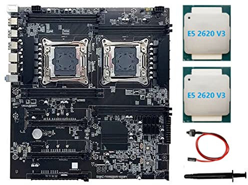 Jowsst Scheda madre X99 Dual-Socket LGA2011-3 Dual CPU Supporto Memoria DDR4 con CPU 2XE5-2620 V3+ Interruttore+Grasso Termico