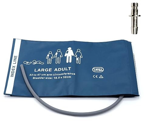 Manguito NIBP universal con conector BP12, 33-47 cm, manguito BP de repuesto de PU de tubo único reutilizable con bolsa de aire interior para máquina de monitorización de presión arterial