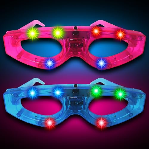 Lumous Rola 2pcs Neon Flashing Rave Glasses - Glow In The Dark Party Supplies (Pink/Blue)