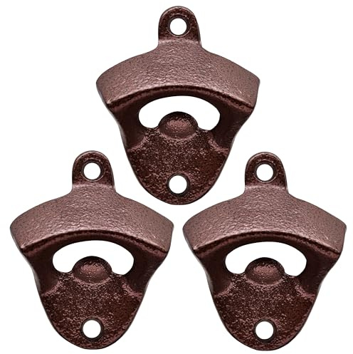 Luwanburg Bottle Opener Wall Mounted Heavy Duty Cast Iron Beer Cap Opener, Crack Pattern Black Red Bottle Top Opener Mountable (Pack of 3)