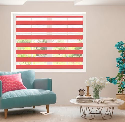 Zebra Blind Day and Night Roller Blind Aluminium Frame Dual Layer Fabric Modern Window Blind Easy to Install Easy Clean Privacy Living Room Kitchen Bedroom Bathroom 155 cm Drop (Red, 115cm Width)