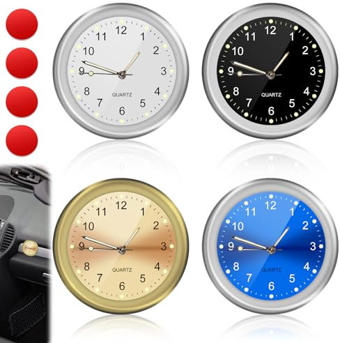4 Stück Auto Mini Uhr: Uhr Motorrad, Stick on Dashboard Quarzuhr Analogue Auto-Uhr, Car Clock, Mini Fahrzeug Armaturenbrett Uhr, Auto Air Vent Clip Uhr, Mini Quarz-Autouhr für Auto Innendekoration