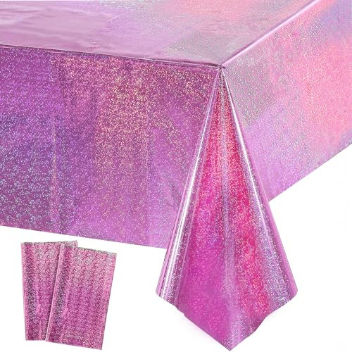 Tischdecke Geburtstag Rosa Glitzer 2 Stück - Party Tischdecke Wasserabweisend Einweg Deko für Einhorn Mädchen Prinzessin Hello Wutz Kindergeburtstag Babyparty Schulkind Einschulung Party 137 x 274cm