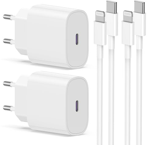 2Pack iPhone Schnellladegerät mit Ladekabel Original, USB C Power Adapter Type C Ladestecker Netzteil mit Lightning Kabel für iPhone 14/13/12/11/iPad/XS/SE/Pro Max/Mini