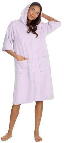 Metzuyan WS-SS24 Ladies Terry Toweling Hooded Gown 100% Cotton Beach Robe Zip Up Poncho Towel Beachwear Lilac UK 14-16