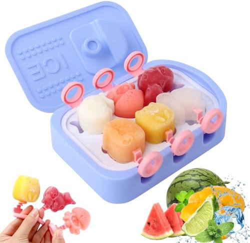 MXTIMWAN Moldes Helados Silicona, 6 Cavidades Mini Moldes para Paletas de Hielo de Silicona, Sin BPA, Reutilizable, DIY Molde de Silicona para Paletas de Helado, Azul