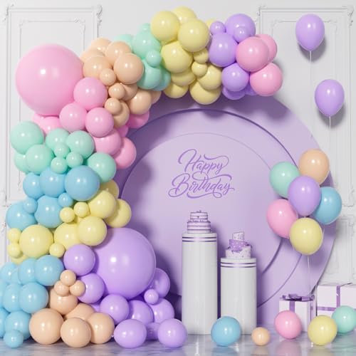 Visun Pastell Regenbogen Luftballons, 130 Stück Macaron Ballon Girlanden Bogen Set, 5/9/10/12/18 Zoll Verschiedene Ballons Für Frauen Und Mädchen Braut Hochzeit Geburtstag Party Jahrestag Dekorationen
