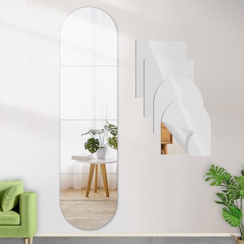 DONGDA Grand Miroir Mural Adhesif, Acrylique Miroir Mural Autocollant, sans Cadre Miroir Adhesif Mural, Grand Miroir Mural en 4 Parties Miroir Adhesif pour Porte Mur Couloir (4 Parties, 30cm x 30cm)