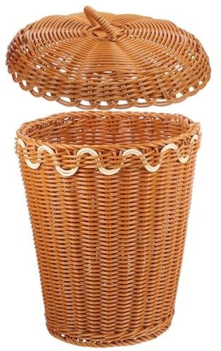 Kichvoe Versatile Woven Storage Basket with Lid Multipurpose Handheld Clothing Organizer Stylish Rattan Design for Laundry Toys and Sundries and Decorative Home Accessory